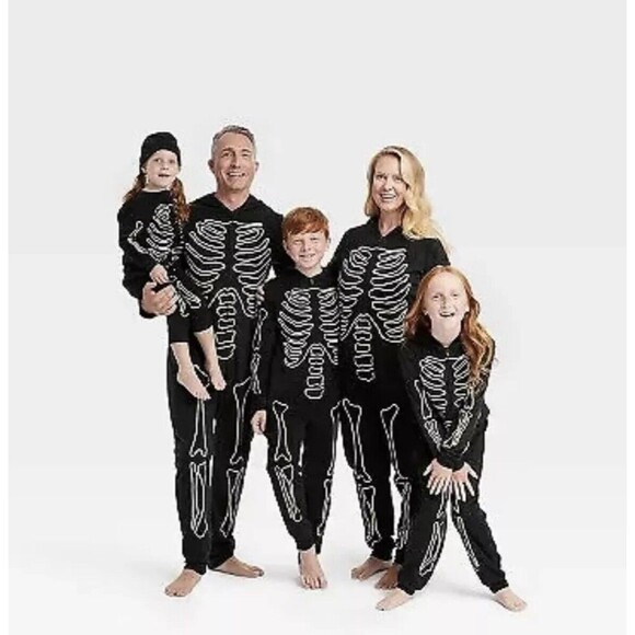 2 Toddler Skeleton Halloween Sleeper With Hat Glow In The Dark Bones - Picture 7 of 7